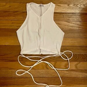Reformation Yvie ribbed crop tie wrap tank white